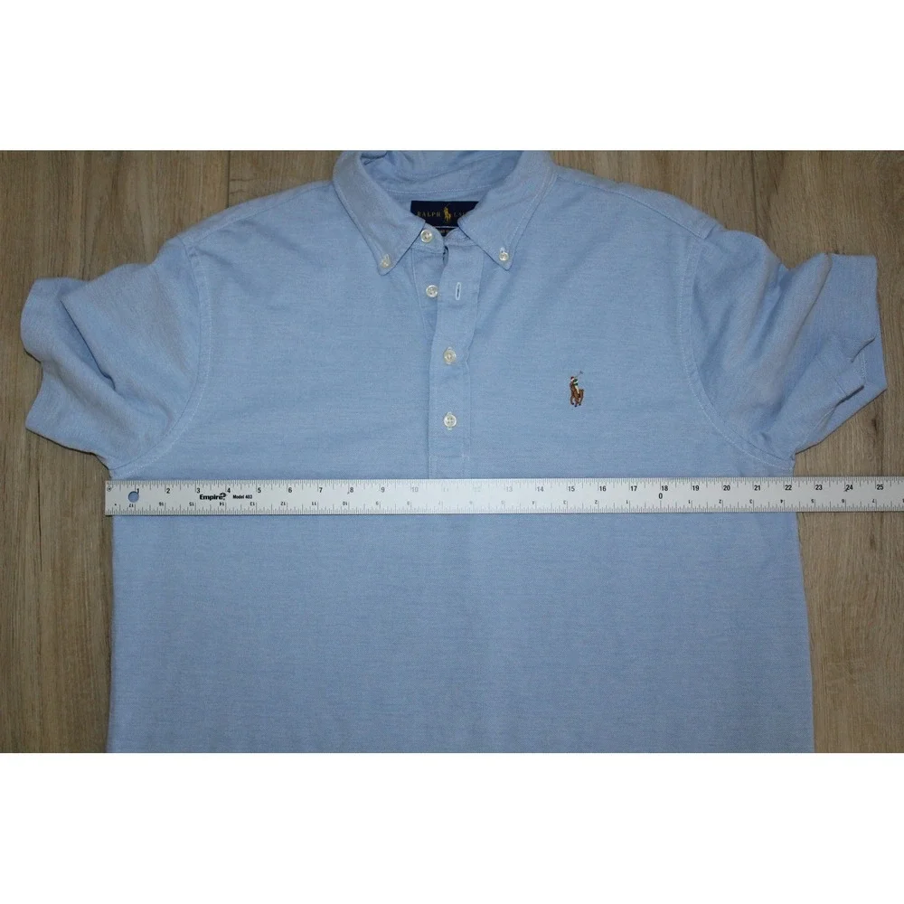 Ralph Lauren Mens Knit Oxford Polo Shirt Light Blue Short Sleeve Size L Pony